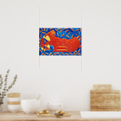 金魚と描かれた母と子のアートプリント ポスター (キッチン)
