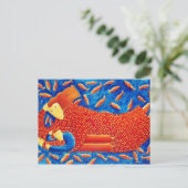 金魚と母と息子のモダンアート絵画 ポストカード (スタンド正面)