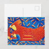 金魚と母と息子のモダンアート絵画 ポストカード (正面/裏面)