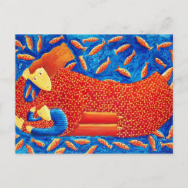 金魚と母と息子のモダンアート絵画 ポストカード