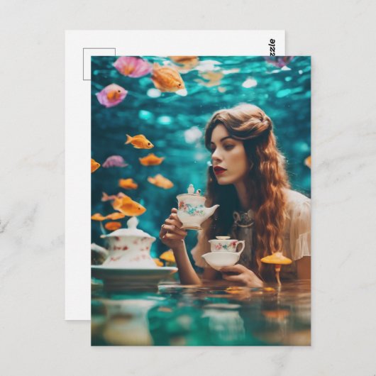 金魚と水中のお茶 ポストカード (正面/裏面)