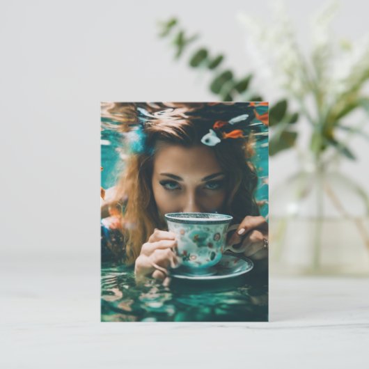 金魚と水中のお茶 ポストカード (スタンド正面)