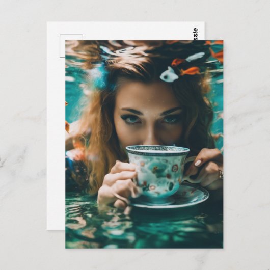 金魚と水中のお茶 ポストカード (正面/裏面)