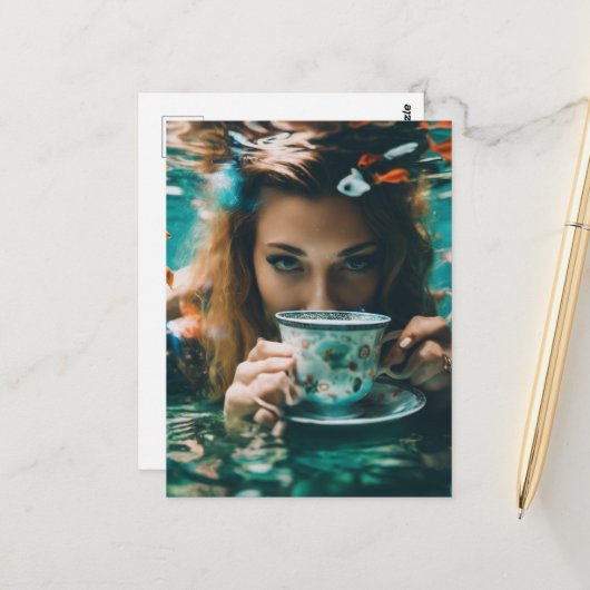 金魚と水中のお茶 ポストカード (正面/裏面インサイチュ)