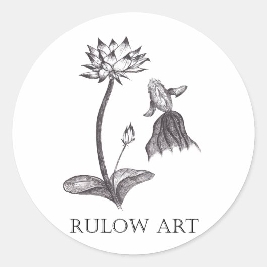 金魚と蓮　モノクロ　Black logo ver. ラウンドシール (正面)