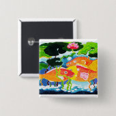 金魚と《植物》スイレン 缶バッジ (正面&裏面)