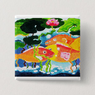 金魚と《植物》スイレン 缶バッジ