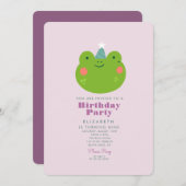 金魚のかわいいカエルの森と動物誕生日 招待状 (正面/裏面)