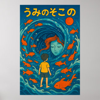 金魚のイラストポスター 海底少年 ポスター