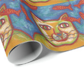 金魚のギフトの包装紙を見ている猫 ラッピングペーパー (ロールコーナー)