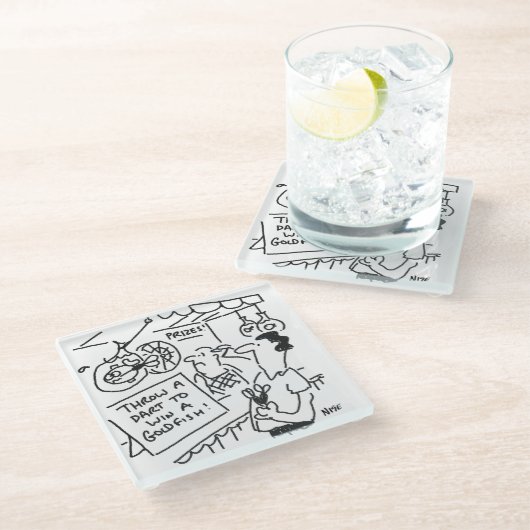 金魚のフェアグラウンド・ダーツのコンクールで優勝おもしろい ガラスコースター (アングル)