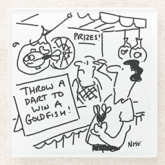 金魚のフェアグラウンド・ダーツのコンクールで優勝おもしろい ガラスコースター (正面)