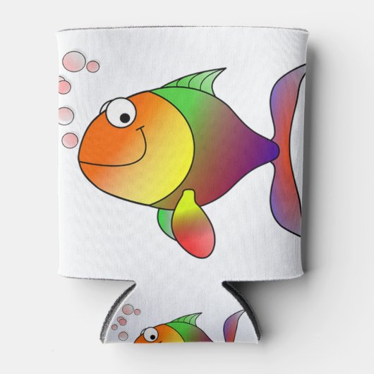 金魚の微笑みを浮かべた漫画 缶クーラー (正面)