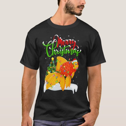 金魚の恋人クリスマス照明金魚クリスマスフー Tシャツ (正面)