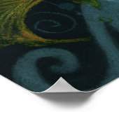 金魚の水中動物絵画の黒ティール(緑がかった色) ポスター (角)