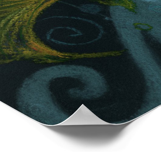 金魚の水中動物絵画の黒ティール(緑がかった色) ポスター (角)