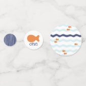 金魚の誕生日の青いオレンジ白い紙吹雪 コンフェッティ (正面)