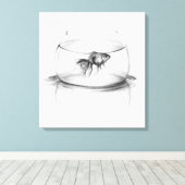 金魚の鉢と水鉛筆スケッチアート キャンバスプリント (インサイチュ (ウッドフロア))