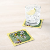 金魚の鳥とリンゴの花が黄色 スクエアペーパーコースター (インサイチュ)