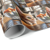 金魚を見ているオレンジの子猫 ラッピングペーパー (ロールコーナー)