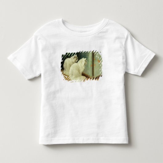 金魚を見ている白い猫 トドラーTシャツ (正面)