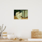 金魚を見ている白猫 ポスター (キッチン)