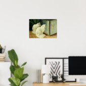 金魚を見ている白猫 ポスター (ホームオフィス)