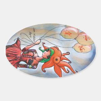 金魚ガールステッカー 楕円形シール