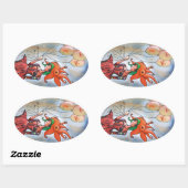 金魚ガールステッカー 楕円形シール (シート)