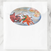 金魚ガールステッカー 楕円形シール (バッグ)