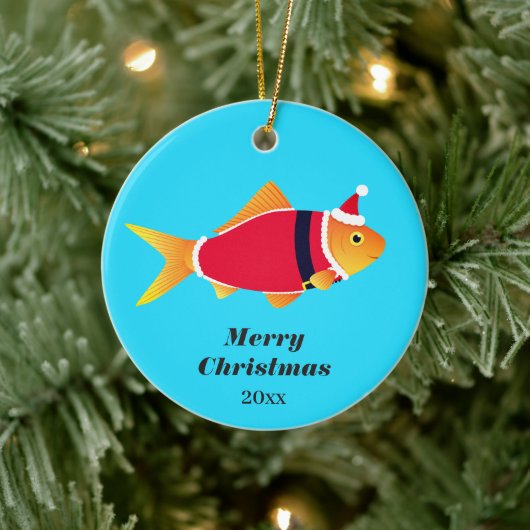 金魚サンタフィッシュ動物のクリスマス セラミックオーナメント (ツリー)