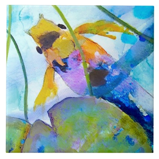 金魚セラミックタイル（6"正方形） タイル (正面)