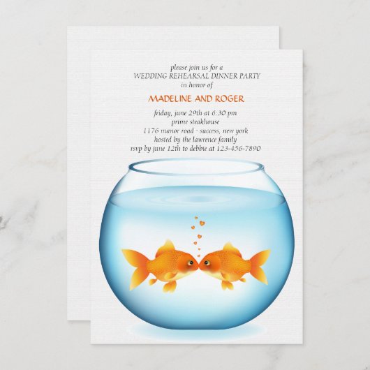 金魚ボールの結婚式のリハーサルの夕食の招待状 招待状 (正面/裏面)