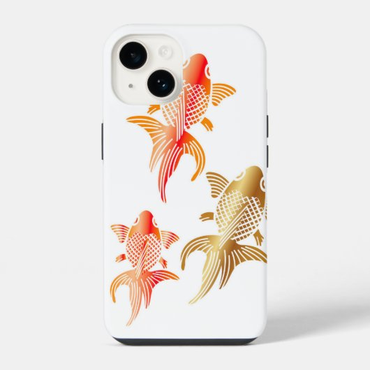 金魚モダン白iPhone 14ケース iPhoneケース (裏面)