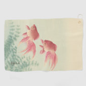 金魚ヴィンテージ日本のウッドブロックプリント ゴルフタオル (横)
