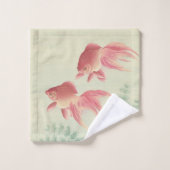 金魚ヴィンテージ日本のウッドブロックプリント バスタオルセット (ウォッシュタオル)