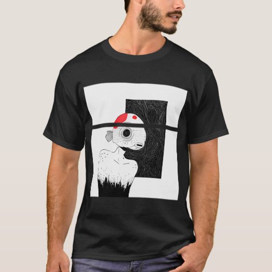 金魚男 - ホラー系デザイン Tシャツ (正面)