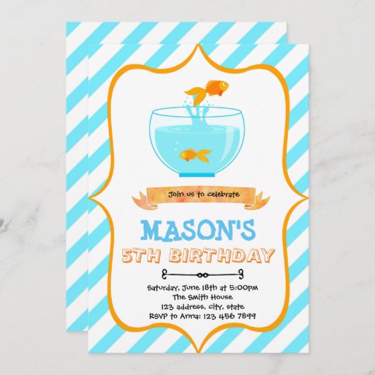 金魚誕生日パーティーの招待 招待状 (正面/裏面)