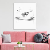 金魚鉢と水の中の金魚 鉛筆画アート キャンバスプリント (インサイチュ (リビング))