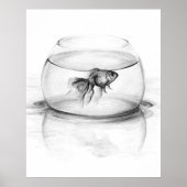 金魚鉢と水の中の金魚 鉛筆画アート ポスター (正面)