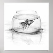 金魚鉢と水の中の金魚 鉛筆画アート ポスター (正面)