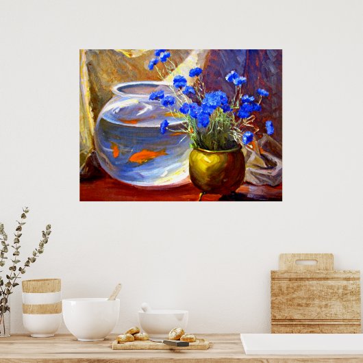 金魚鉢と花 ポスター (キッチン)