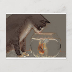 金魚鉢を見る猫 ポストカード