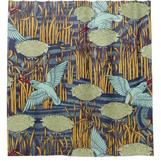 金魚類と開花ラッシュアールヌーボーフローラ シャワーカーテン (正面)