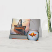 金魚魚釣りの猫誕生日 カード (正面)