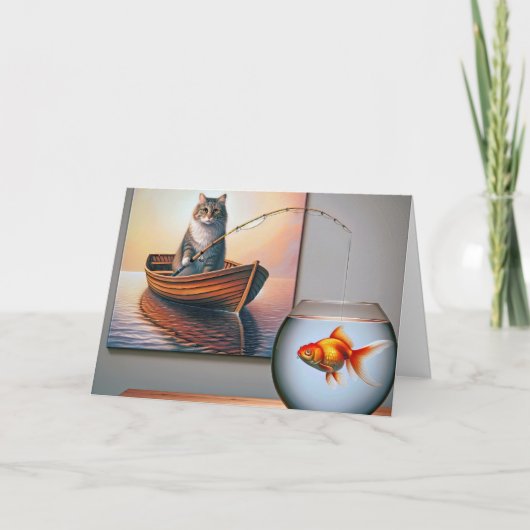 金魚魚釣りの猫誕生日 カード (正面)