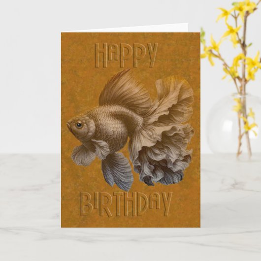 金魚 – 誕生日 カード (黄色い花)