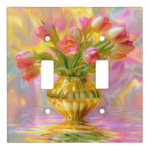 金鮮やかの花瓶のピンクのチューリップ