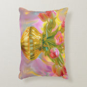 金鮮やかの花瓶のピンクのチューリップ アクセントクッション (正面(垂直))