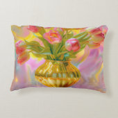 金鮮やかの花瓶のピンクのチューリップ アクセントクッション (裏面)